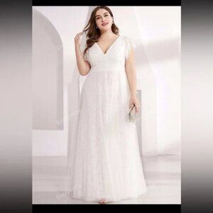 Ever Pretty White Lace V-Neck Bridal Gown